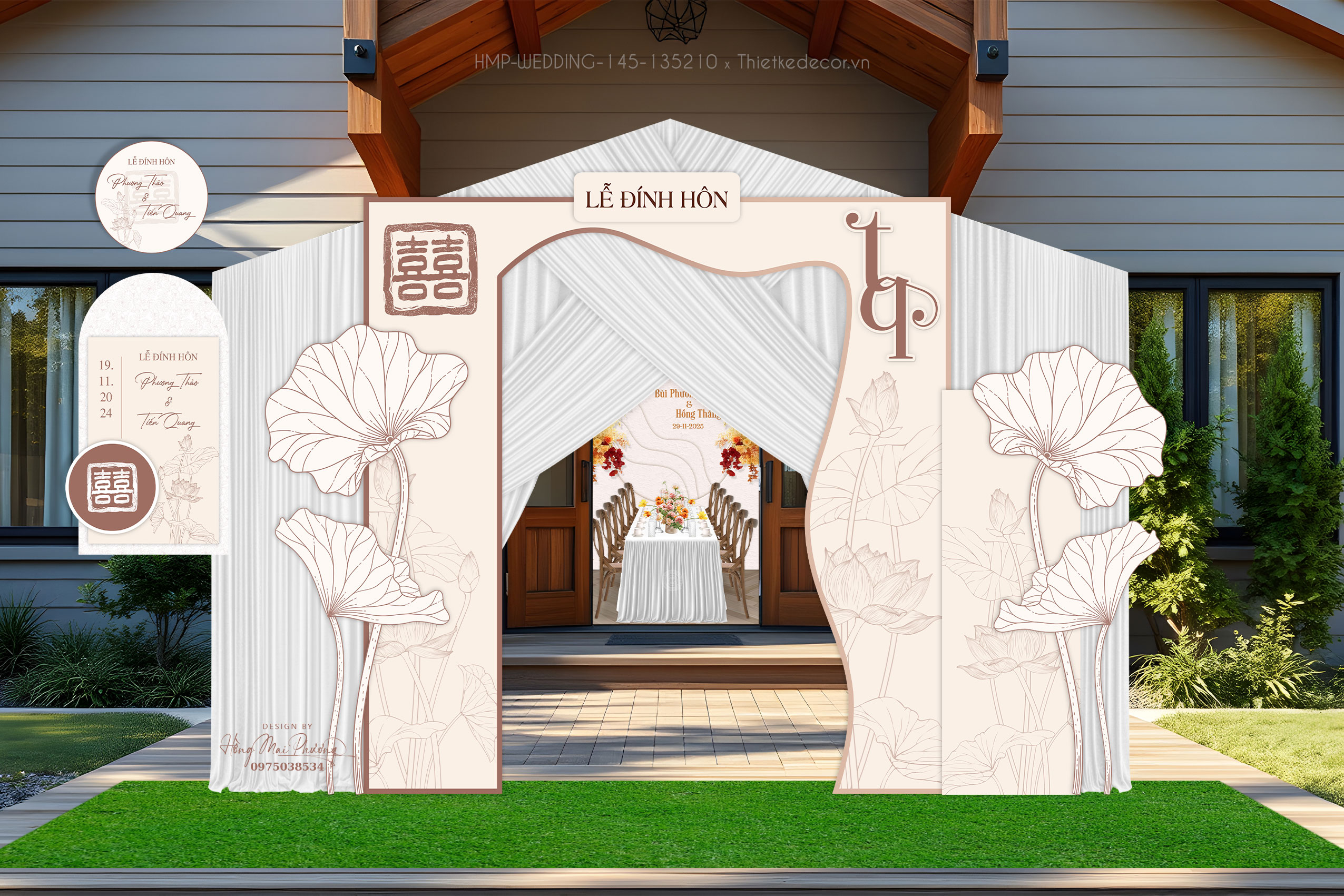 File thiết kế cổng Gia tiên, trang trí tiệc cưới đẹp tone đỏ